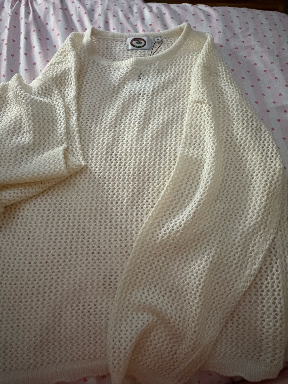 Project Social T Cream Open-Knit Crewneck Sweater
